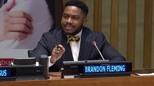 Brandon Fleming speaks at United Nations General Assembly