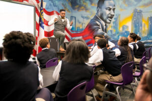 Fleming teaching at the Ron Clark Academy